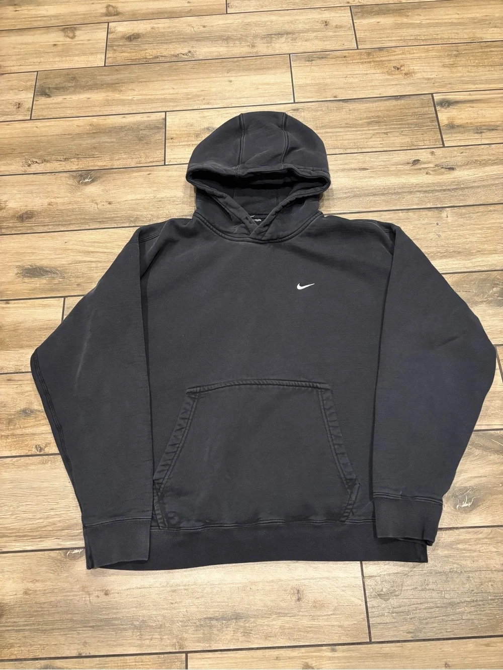Vintage Y2K Nike Faded Black Heavyweight Hoodie Sweatshirt Size XL Boxy Fit